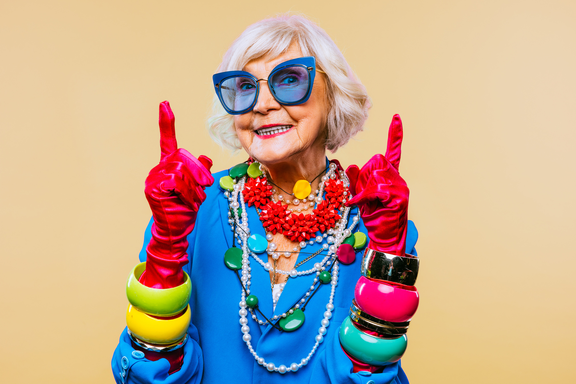 Cool and Stylish Senior Old Woman with Fashionable Clothes